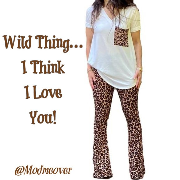 Mod Me Over Pants - Leopard Flare Pants Pull On Leggings NEW LAST PAIR